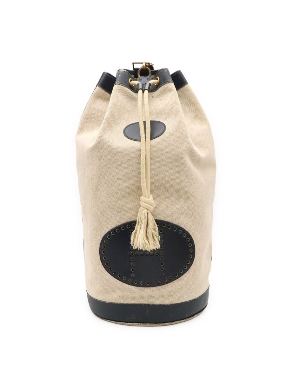 Hermes Lunch Logo Perforated Shoulder Bag Drawstring Toilette Ash Box Calf